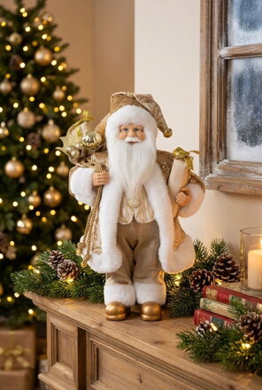Dekorácia MagicHome Vianoce, santa, textil, zlatý, 16x26x41 cm