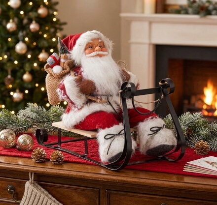 Dekorácia MagicHome Vianoce, Santa na sánkach, červený, 46 cm