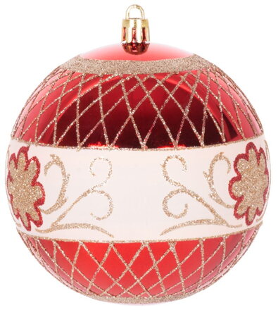 Gule MagicHome Vianoce, 4 ks, červené, s ornamentami, na vianočný stromček, 10 cm