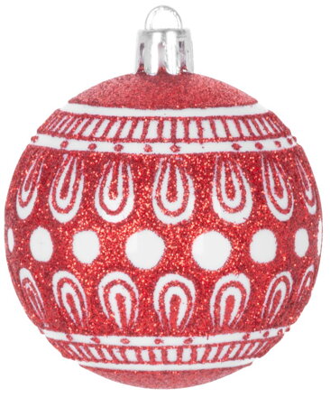 Gule MagicHome Vianoce, 8 ks, 6 cm, červené s bielym ornamentom, na vianočný stromček