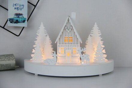 Dekorácia MagicHome Vianoce, Horáreň, 6 LED, MDF, 2xAAA, 25x12x28 cm