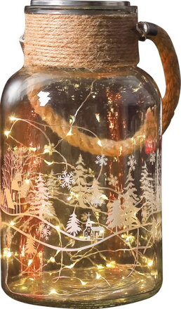 Dekorácia MagicHome Vianoce, Sklenená dóza, 30 LED teplá biela, 3xAAA, IP44, exteriér, 13x23,50 cm
