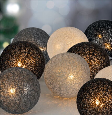 Reťaz MagicHome Cotton Balls 3 shades, 10 LED, PE/bavlna, 2xAA, jednoduché svietenie, L-1,35 m Reťaz MagicHome Cotton Balls 3 shades, 10 LED, PE/bavlna, 2xAA, jednoduché svietenie, L-1,35 m