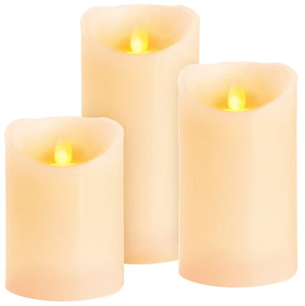 Sviečky MagicHome Vianoce, sada 3 ks, LED, 3xAAA, pravý vosk, jednoduché svietenie, časovač, pohyblivý plameň, 7,5x10; 12,5; 15 cm Sviečky MagicHome Vianoce, sada 3 ks, LED, 3xAAA, pravý vosk, jednoduché svietenie, časovač, pohyblivý plameň, 7,5x10; 12,5; 15 cm