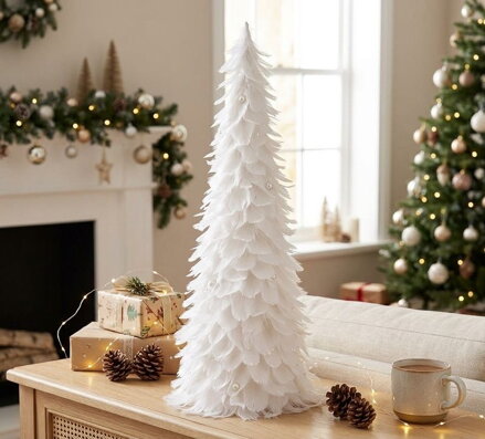 Dekorácia MagicHome Vianoce, Stromček z páperia, biely, 24x60 cm