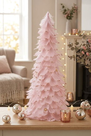 Dekorácia MagicHome Vianoce, Stromček z páperia, ružový, 22x46 cm