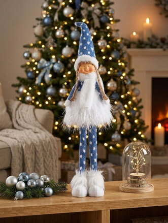 Postavička MagicHome Vianoce, Dievčatko s hustou sukňou, látkové, modro-sivé, 14x11x62 cm