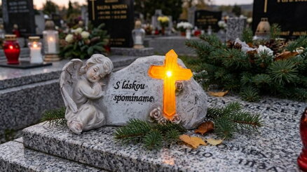 Dekorácia MagicHome, Anjel s krížom, keramika, na hrob, solar, 22,5x12,5x11 cm