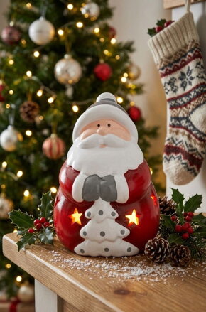 Dekorácia MagicHome Vianoce, Santa, LED, terakota, 8,5x8,2x12,5 cm