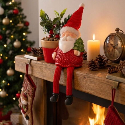 Dekorácia MagicHome Vianoce, Santa s kvetináčom, terakota, 12,6x9,3x24 cm