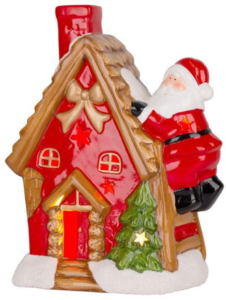 Dekorácia MagicHome Vianoce, Domček so santom na streche, LED, terakota,27x13x34 cm Dekorácia MagicHome Vianoce, Domček so santom na streche, LED, terakota,27x13x34 cm