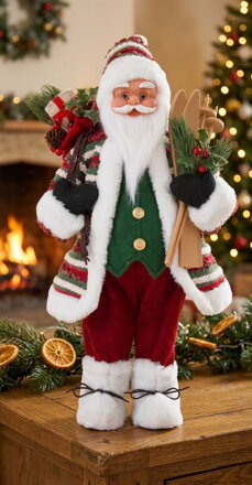 Dekorácia MagicHome Vianoce, Santa s lyžami, 46 cm