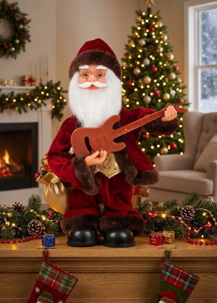 Dekorácia MagicHome Vianoce, Santa s gitarou, 35 cm