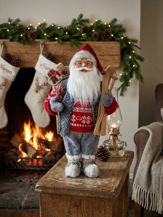 Dekorácia MagicHome Vianoce, Santa stojaci, s lyžami, 60 cm