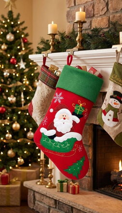Dekorácia MagicHome Vianoce, Ponožka so santom, 41 cm
