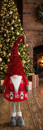 Postavička MagicHome Vianoce, Škriatok, látkový, červený, 32x22x130 cm