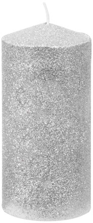 Sviečka MagicHome Vianoce, 5,5x12 cm, strieborná, s glitrami