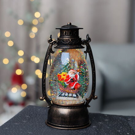 Lampáš MagicHome Vianoce Retro, LED, so santom, s trblietkami, čierny, 3xAA, plast, 13x11x24/35 cm