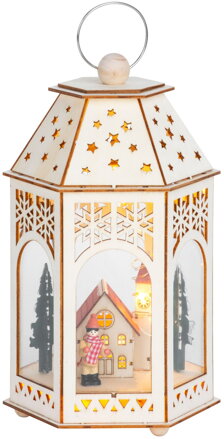 Lampáš MagicHome Vianoce, Drevená dedinka, 9 LED, teplá biela, 16,5x14x30 cm Lampáš MagicHome Vianoce, Drevená dedinka, 9 LED, teplá biela, 16,5x14x30 cm