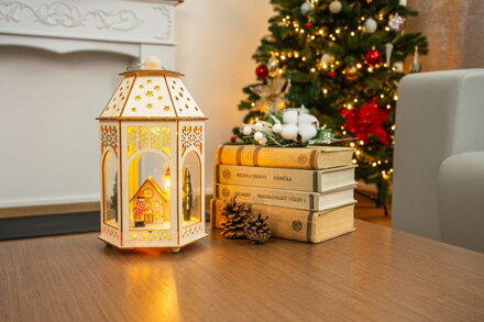 Lampáš MagicHome Vianoce, Drevená dedinka, 9 LED, teplá biela, 16,5x14x30 cm Lampáš MagicHome Vianoce, Drevená dedinka, 9 LED, teplá biela, 16,5x14x30 cm