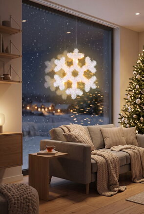Vločka MagicHome Vianoce, 20 LED, teplá biela, 2xAA, časovač, 43 cm