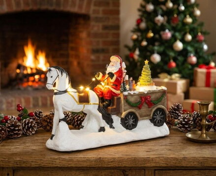 Dekorácia MagicHome Vianoce, Santa s koňom, LED, 3xAA, interiér