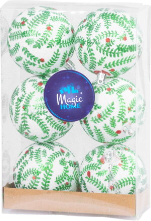Gule MagicHome Vianoce, 6 ks, biele s ornamentom, matné, s dekoráciou, na vianočný stromček, 8 cm Gule MagicHome Vianoce, 6 ks, biele s ornamentom, matné, s dekoráciou, na vianočný stromček, 8 cm