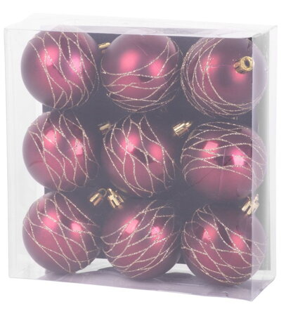 Gule MagicHome Vianoce, 9 ks, bordové, matné, s dekoráciou, na vianočný stromček, 6 cm Gule MagicHome Vianoce, 9 ks, bordové, matné, s dekoráciou, na vianočný stromček, 6 cm