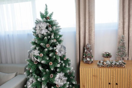 Kvet MagicHome Vianoce, Poinssetia, strieborná, stonka, bal. 6 ks