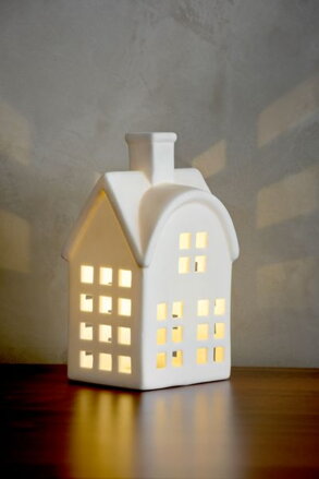Dekorácia MagicHome, Domček, LED, biely, porcelán, 8,7x7,3x15,3 cm Dekorácia MagicHome, Domček, LED, biely, porcelán, 8,7x7,3x15,3 cm