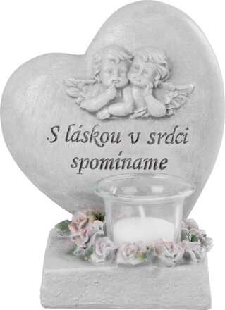 Dekorácia MagicHome, Srdce s anjelikmi, polyresin, na hrob, 15,5x12x17,5 cm Dekorácia MagicHome, Srdce s anjelikmi, polyresin, na hrob, 15,5x12x17,5 cm