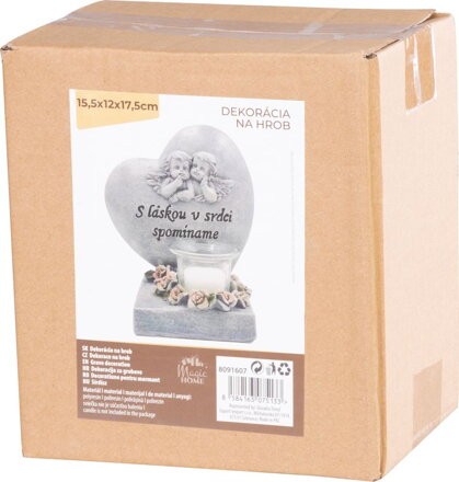 Dekorácia MagicHome, Srdce s anjelikmi, polyresin, na hrob, 15,5x12x17,5 cm Dekorácia MagicHome, Srdce s anjelikmi, polyresin, na hrob, 15,5x12x17,5 cm