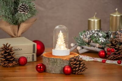 Dekorácia MagicHome Vianoce, biely stromček v kupole, LED, teplá biela, interiér, 5,5x9 cm Dekorácia MagicHome Vianoce, biely stromček v kupole, LED, teplá biela, interiér, 5,5x9 cm