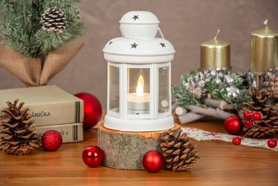 Lampáš MagicHome Vianoce, biely, s LED sviečkou teplá biela, 10x15/20 cm Lampáš MagicHome Vianoce, biely, s LED sviečkou teplá biela, 10x15/20 cm