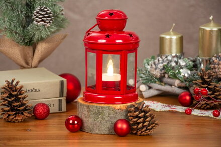 Lampáš MagicHome Vianoce, červený, s LED sviečkou teplá biela, 10x15/20 cm Lampáš MagicHome Vianoce, červený, s LED sviečkou teplá biela, 10x15/20 cm