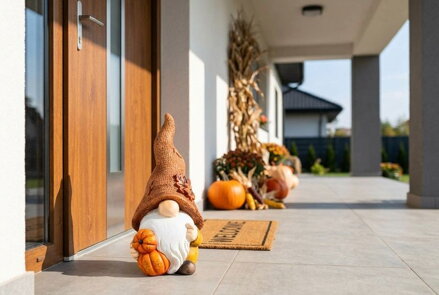 Dekorácia MagicHome Nature, Trpaslík s tekvicami, polyresin, 11x9x23 cm