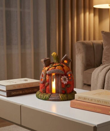 Dekorácia MagicHome Nature, Tekvica domček, terakota, 16,2x15x15,5 cm