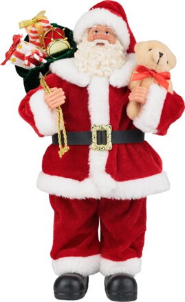 Dekorácia MagicHome Vianoce, Santa s darčekmi a medvedíkom, červený, 30 cm Dekorácia MagicHome Vianoce, Santa s darčekmi a medvedíkom, červený, 30 cm