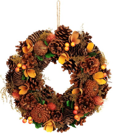Veniec MagicHome Nature, jesenný, oranžový, so šiškami, 30 cm Veniec MagicHome Nature, jesenný, oranžový, so šiškami, 30 cm