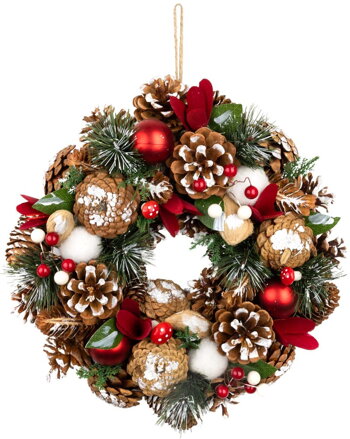 Veniec MagicHome Vianoce, prírodný, závesný, s čečinou a muchotrávkami, 30x8 cm Veniec MagicHome Vianoce, prírodný, závesný, s čečinou a muchotrávkami, 30x8 cm