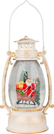 Lampáš MagicHome Vianoce Retro, LED teplá biela, so santom na saniach, s trblietkami, biely, 3xAA, plast, 13x11x24 cm