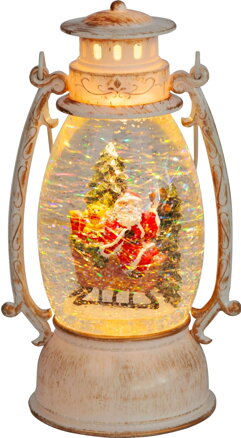 Lampáš MagicHome Vianoce Retro, LED teplá biela, so santom na saniach, s trblietkami, biely, 3xAA, plast, 13x11x24 cm