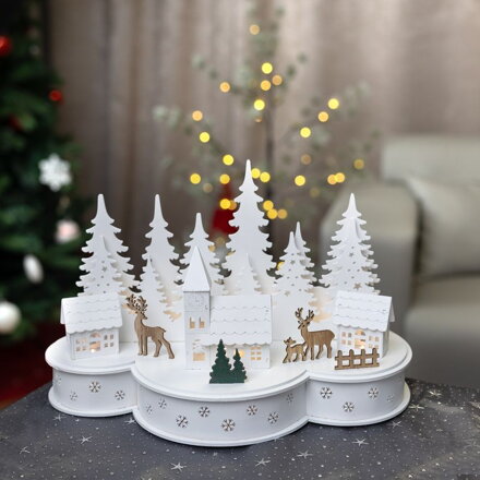 Dekorácia MagicHome Vianoce, Dedinka s jeleňmi, 10 LED teplá biela, 2xAA, MDF, 30x14x19,5 cm Dekorácia MagicHome Vianoce, Dedinka s jeleňmi, 10 LED teplá biela, 2xAA, MDF, 30x14x19,5 cm