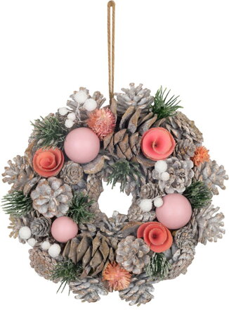 Veniec MagicHome Vianoce, závesný, ružovo-oranžový, 25 cm