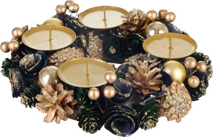 Veniec MagicHome Vianoce, adventný, zeleno-modro-zlatý, 25 cm