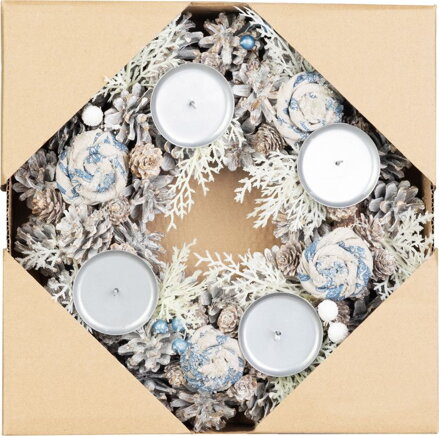 Veniec MagicHome Vianoce, adventný, modro-biely, 30 cm