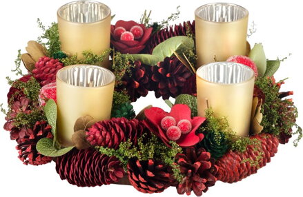 Veniec MagicHome Vianoce, adventný, červený, 30 cm