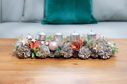 Ikebana MagicHome Vianoce, adventná, ružovo-oranžová, 44x15x9 cm