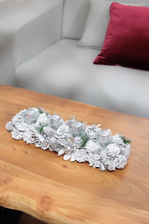 Ikebana MagicHome Vianoce, adventná, biela, 50x16x9 cm