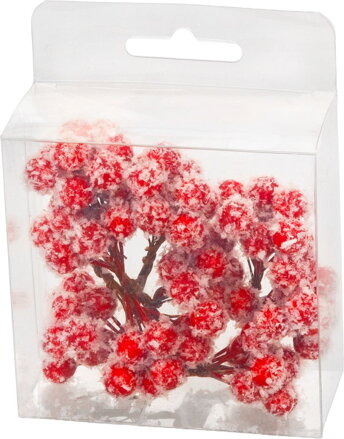 Dekorácia MagicHome Vianoce, bobule, zasnežené, červené, 9x9x4 cm